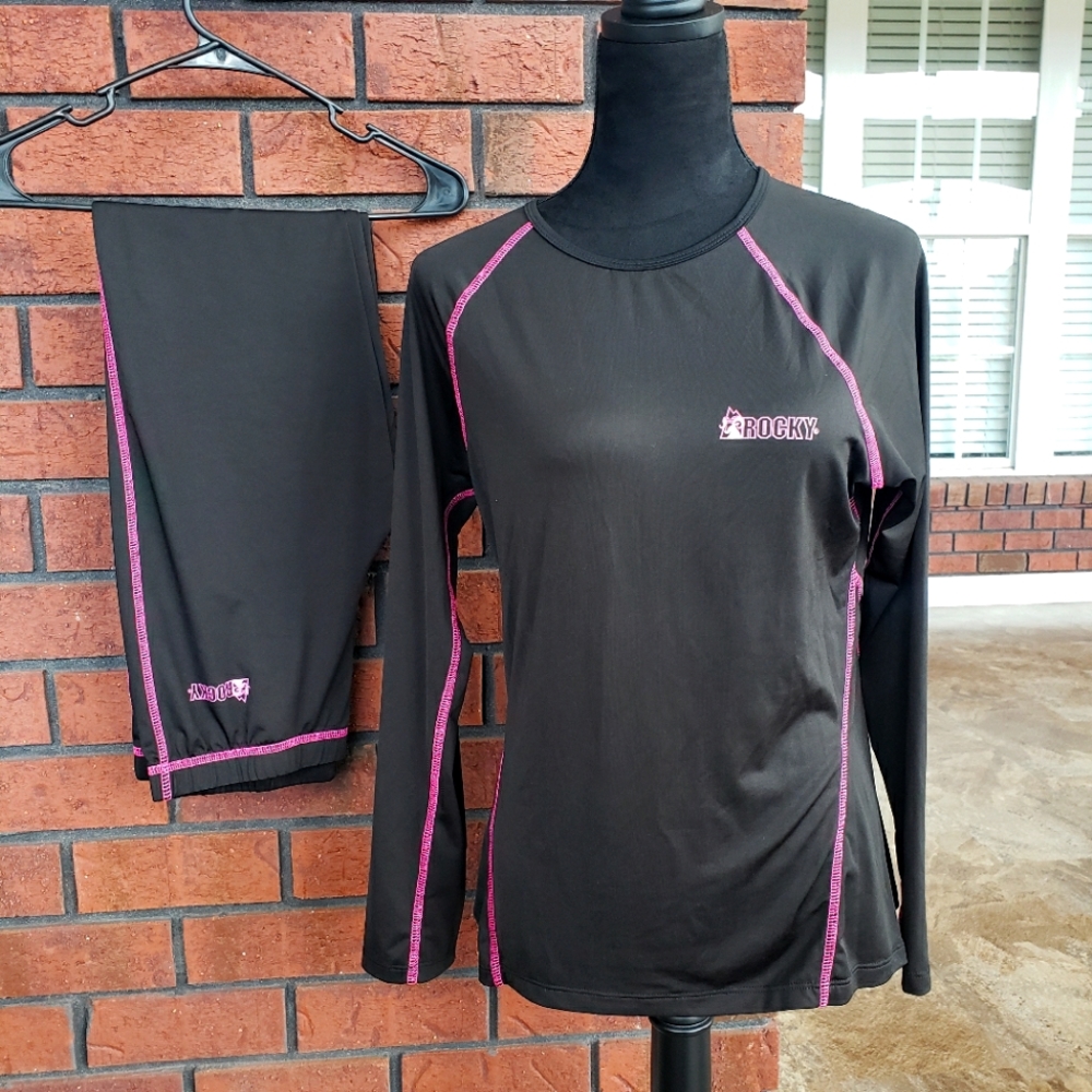 Rocky Athletic Shirt & Pants Set, Black and Hot Pink, Women's size L